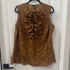 Ralph Lauren Brown Ruffled Paisley Blouse